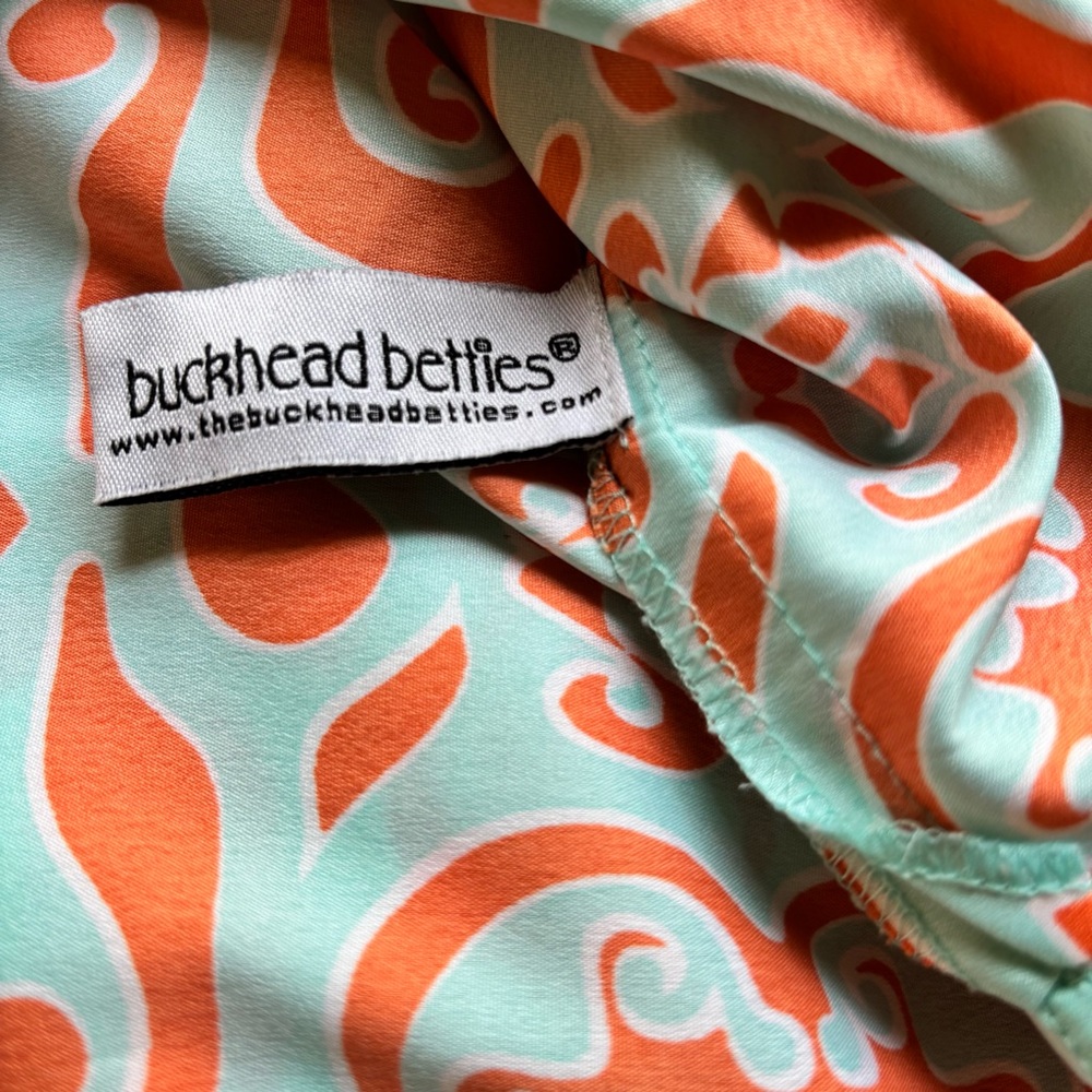 Buckhead Betties V-Neck Teal & Coral Blouse Size Medium - Picture 6 of 8